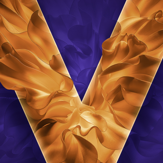 VEEV  NOW ULTRA zlatni V VEEV logotip na ljubičastoj pozadini.